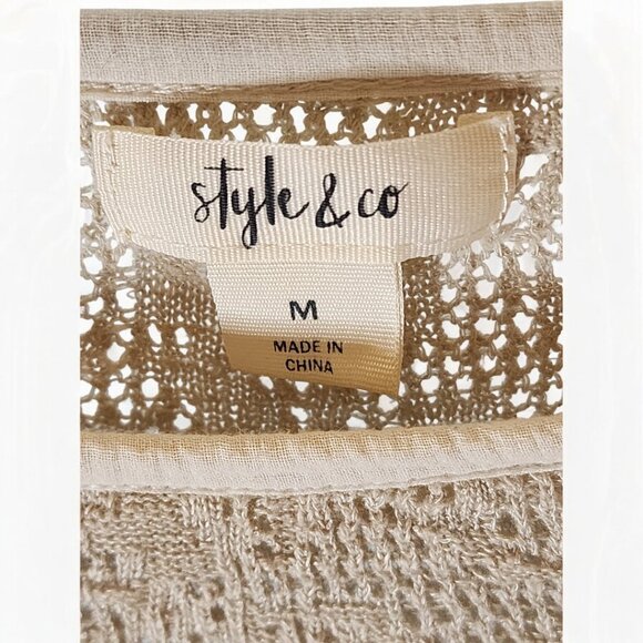 Style & Co Floral Knit Sweater M – Boho Layered Hem Beige Pullover Top - Picture 8 of 10